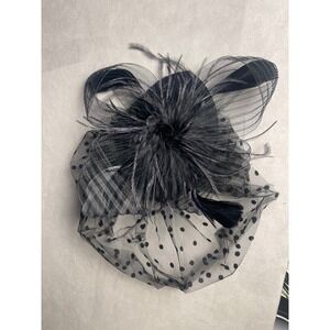Cizpe Black Fascinator Hat Polka Dot Veil Feather Alligator Clip Headpiece NEW